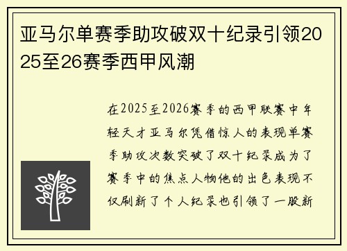 亚马尔单赛季助攻破双十纪录引领2025至26赛季西甲风潮 亚马尔单赛季助攻破双十纪录引领2025至26赛季西甲风潮